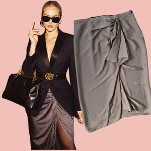 BCBG Max Azria Stella Ruched Midi Skirt Cinder Grey NWOT Size S